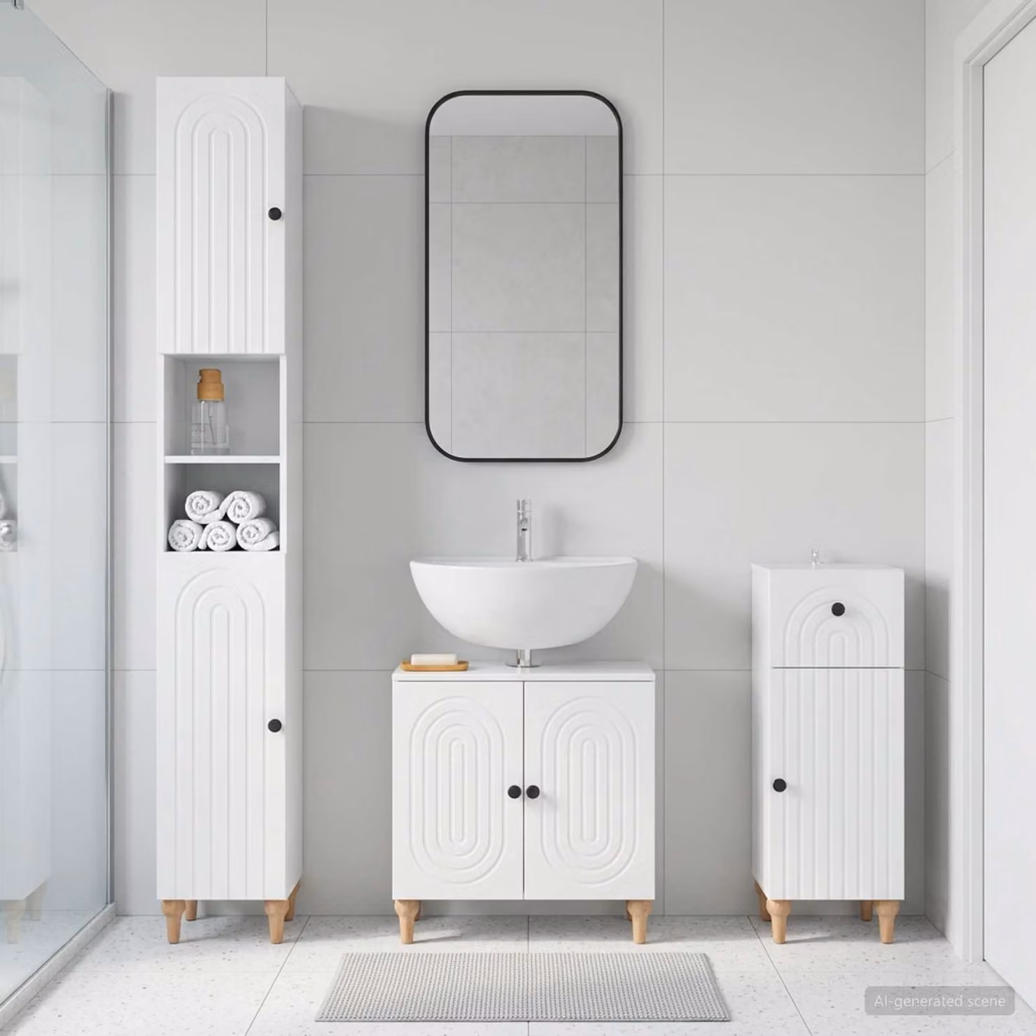 Set di 3 armadietti da bagno moderni vidaXL ALKMAAR Bianco Lucido con ante a battente e ripiani interni