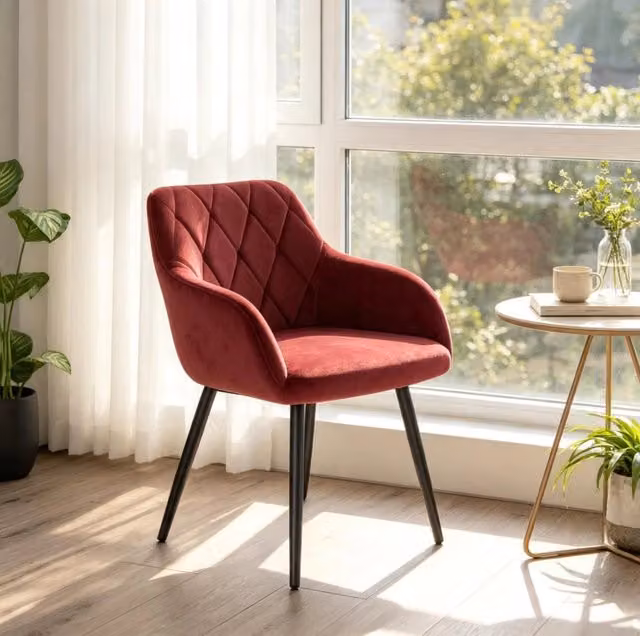 Sedia da pranzo 44,5x46,5x79 cm in velluto rosso con braccioli -