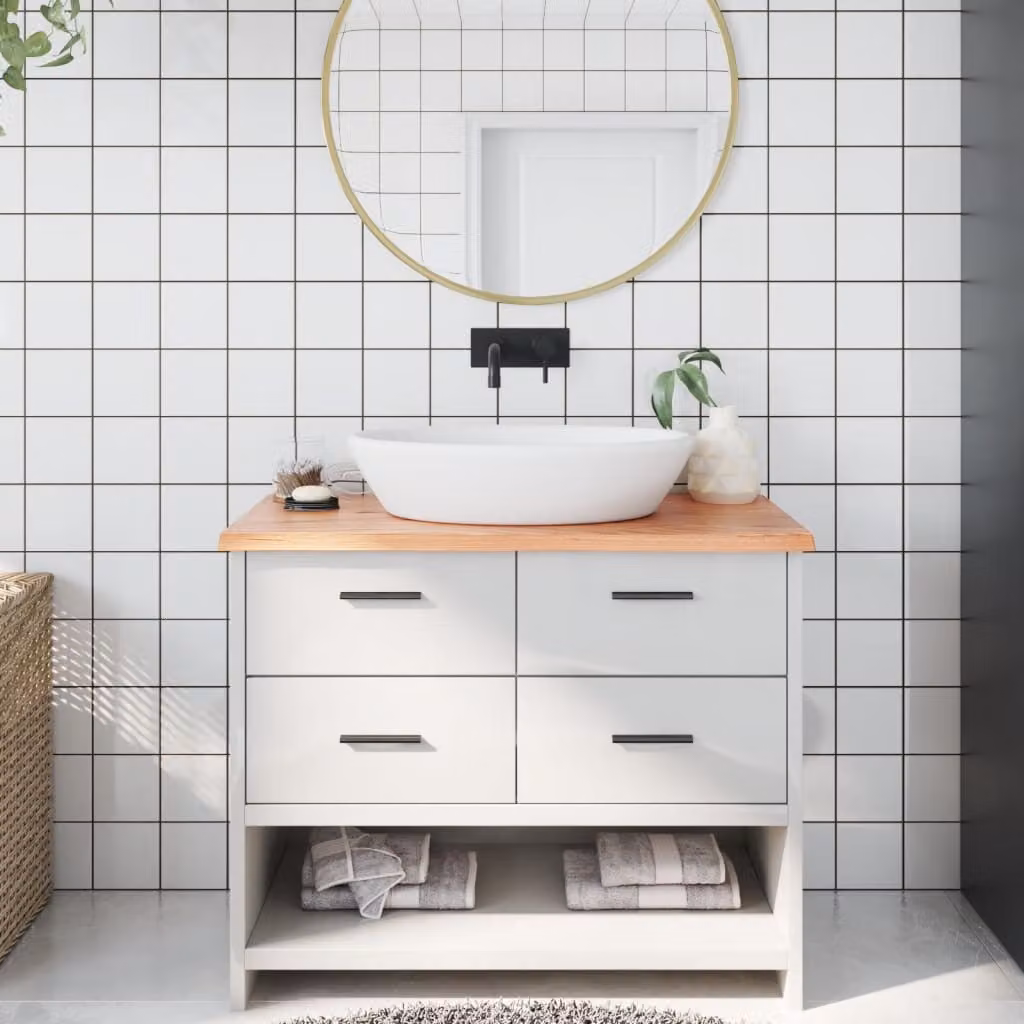 Piano Bagno vidaXL in Legno Massello Trattato Marrone Chiaro L: 100 cm, P: 50 cm, H: 2 cm