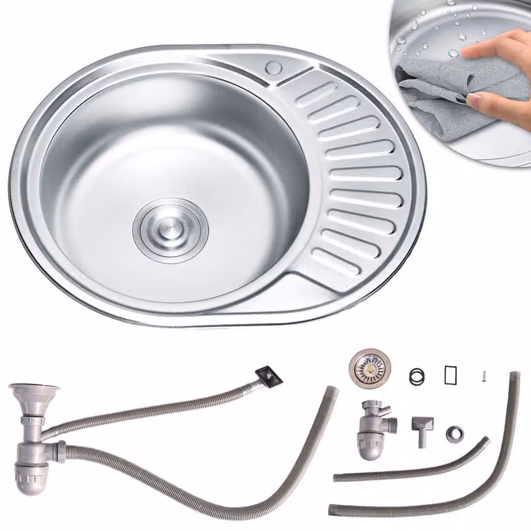 Lavello in acciaio inox 57 cm Lavello da incasso Lavello da cucina Lavello rotondo Lavello circolare
