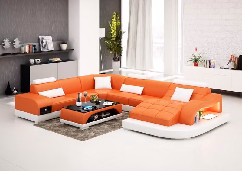Ledersofa Couch Wohnlandschaft Ecksofa Eck Garnitur Design Modern Sofa USB