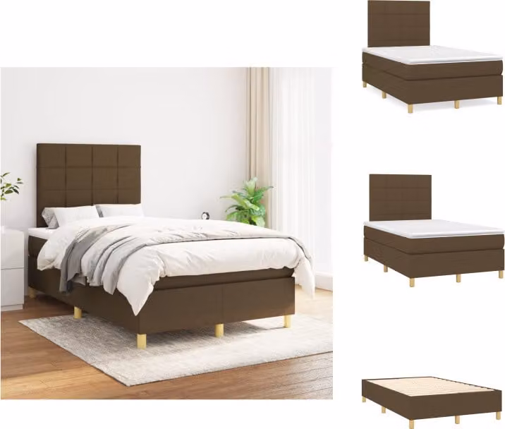 vidaXL Letto a molle con materasso in tessuto marrone scuro 120x200 cm - Letti e strutture letto