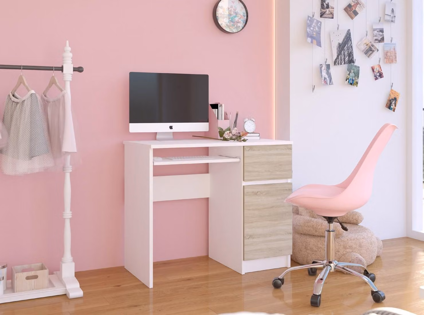 Scrivania per computer da 90 cm | Scrivania | con cassetto porta tastiera e vano portaoggetti