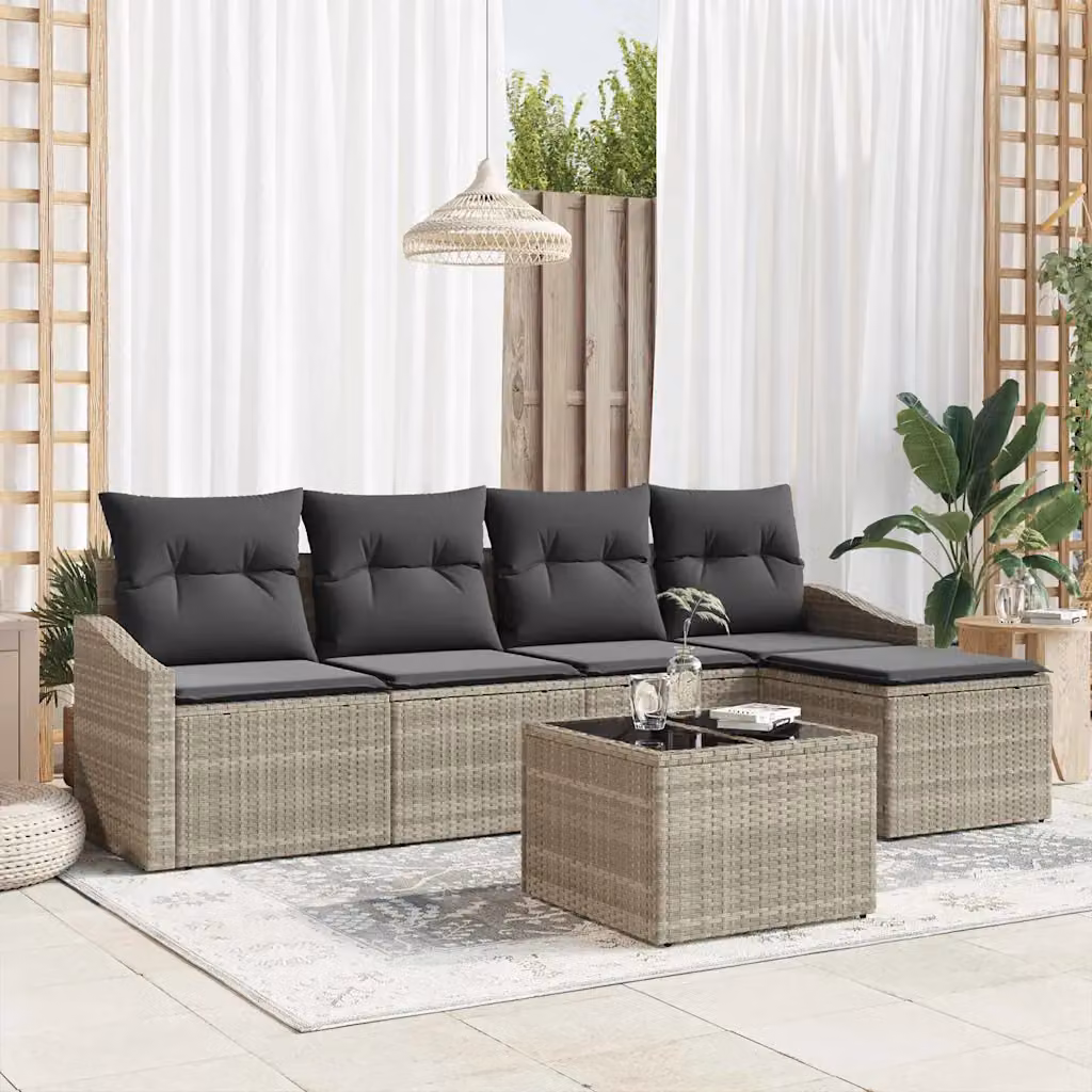 Set di divani da giardino vidaXL 6 pezzi in rattan con struttura in metallo e cuscini grigi per esterno