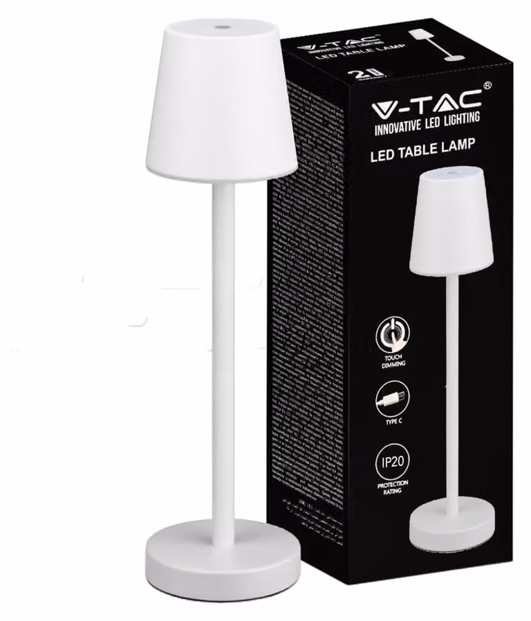 V-TAC Lampada LED da Tavolo 3W ricaricabile a batteria colore bianco USB C Touch Dimmerabile 3000K luce tavolo ristorante da interno IP20 - 10191