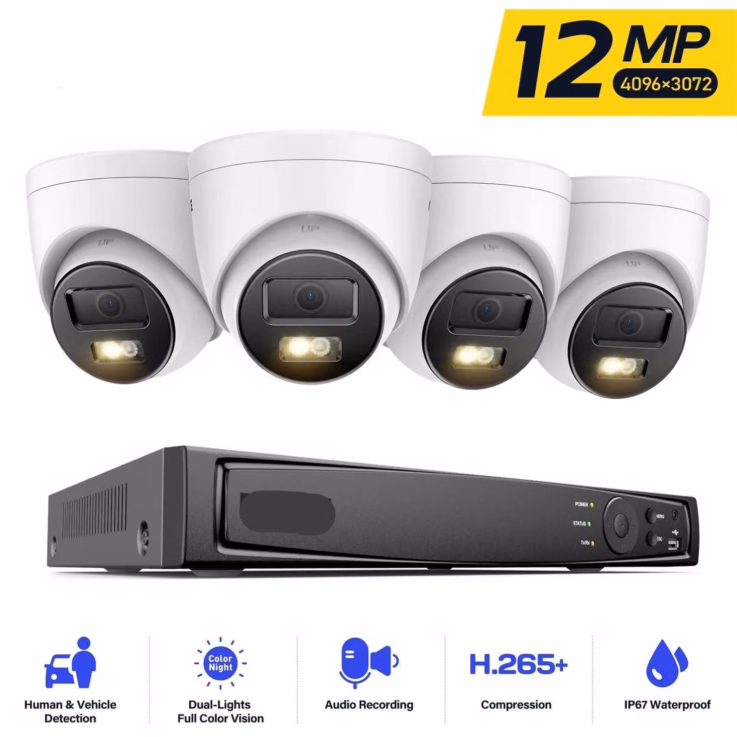 Sistema di videosorveglianza - Telecamere di sicurezza - Telecamera di sicurezza - Monitoraggio video - Con visione notturna - 12MP