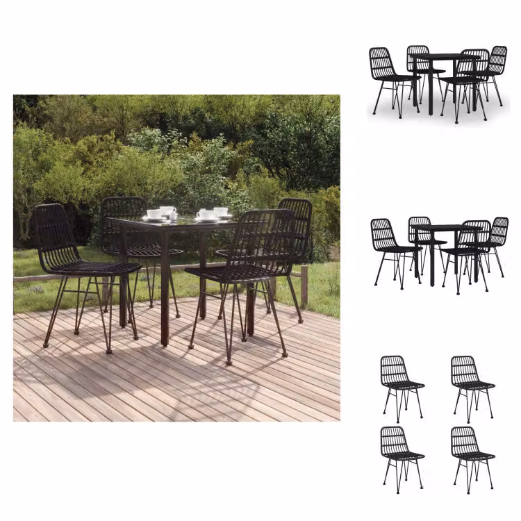 vidaXL Set da pranzo da giardino 5 pezzi in poly rattan nero - Set di mobili da giardino