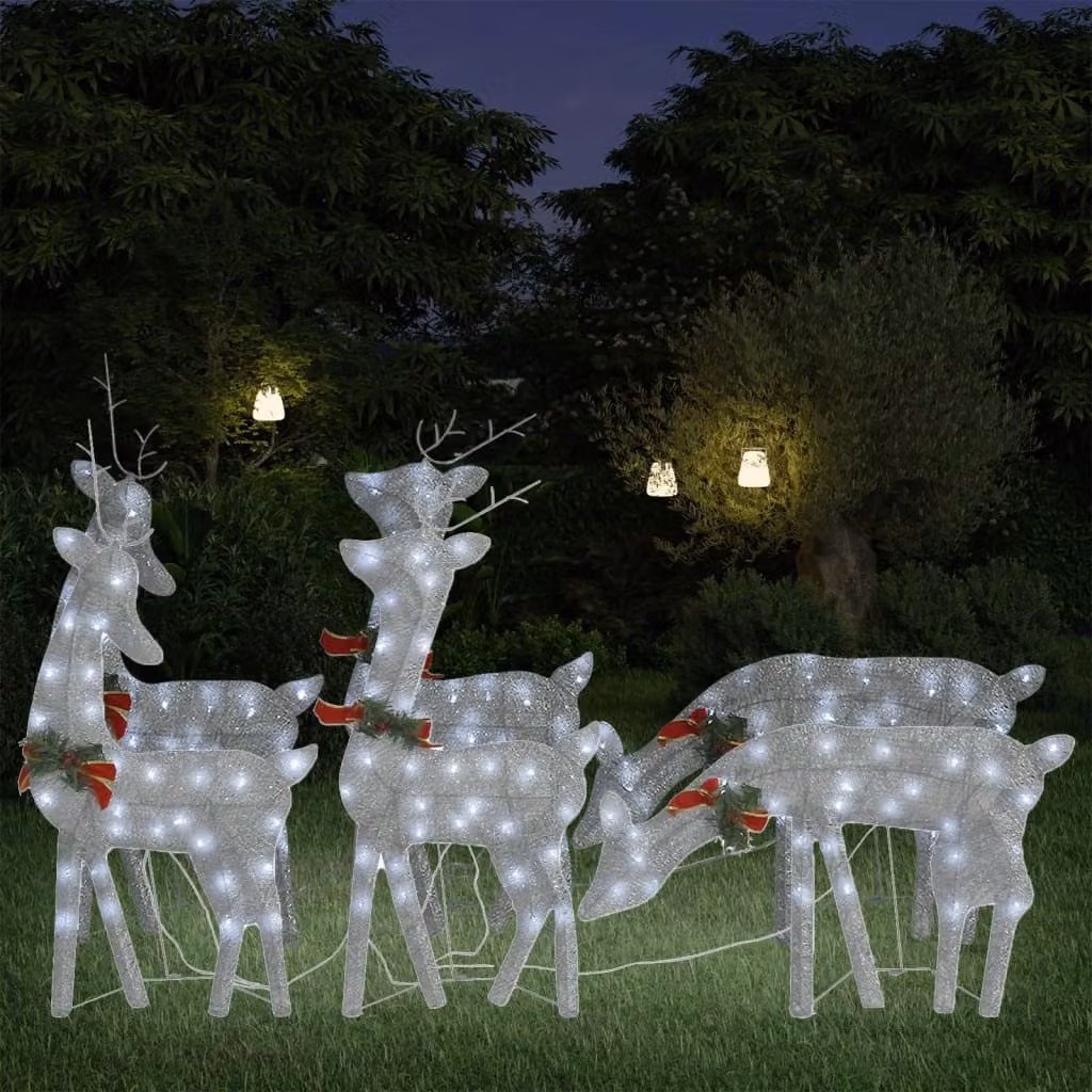 The Living Store Renna a LED 6 pezzi argento freddo maglia bianca