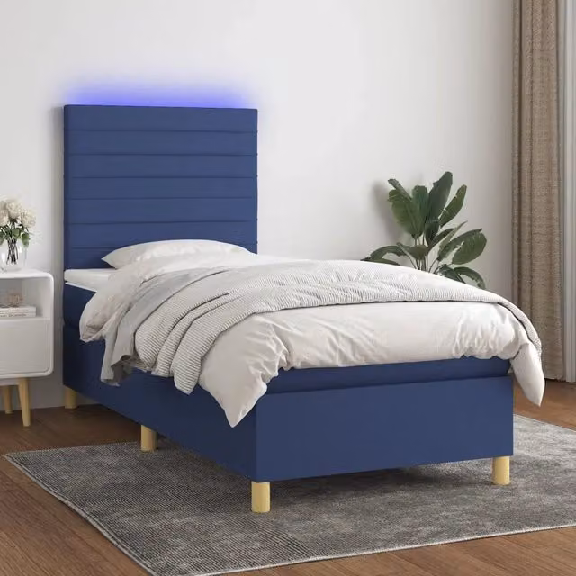 Letto a Molle con Materasso e LED-Struttura Letto con Materasso Blu 80x200 cm in Tessuto 623505