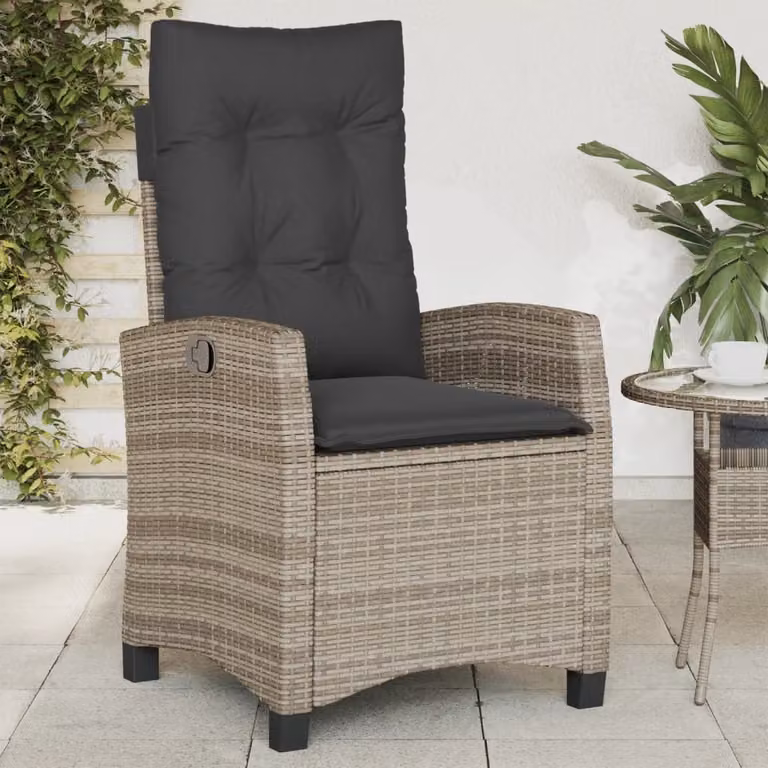 Sedia reclinabile da giardino vidaXL in polyrattan e metallo con cuscini, grigia