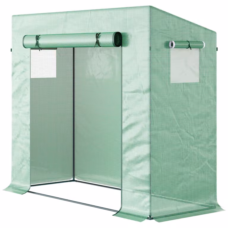 Serra in policarbonato con porta a rullo e finestre laterali - Serra per coltivazione | Colore: Verde | Dimensioni: 76x200x168 cm