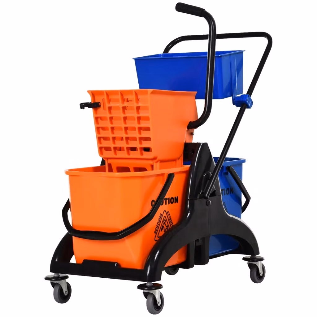 Carrello per pulizie professionale Design In con 2 secchi da 26L e strizzatore, in plastica e metallo, Arancio Blu, L: 78 cm, P: 45 cm, H: 95 cm – 2