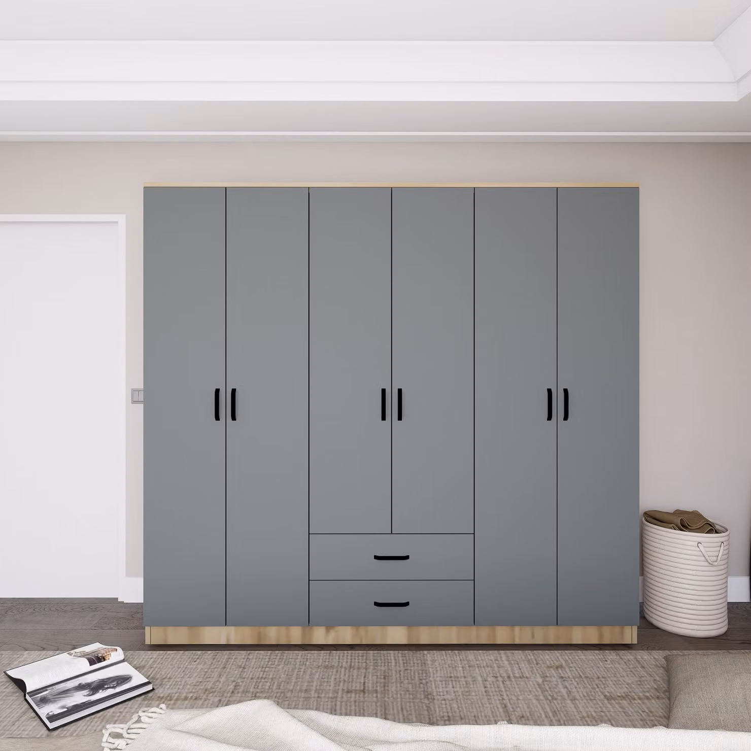 Skye Decor, Yaman Luna - Fel 1600-65, grigio, armadio, 180 x 190 x 45 cm, 100% pannelli di particelle rivestiti in melamina