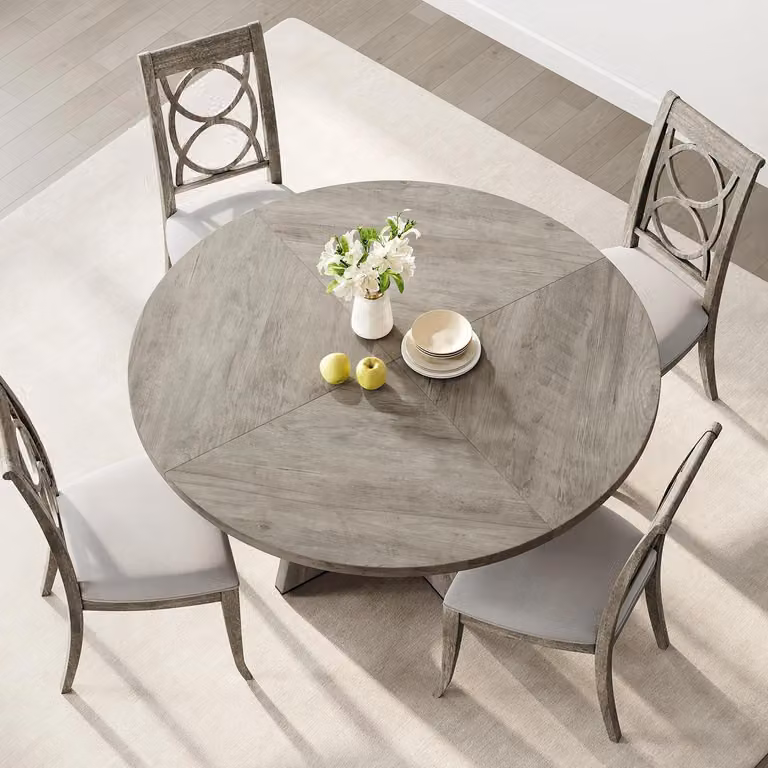 Tavolo rotondo da pranzo, diametro 120 cm - Tavolo per 4-6 persone - Piano del tavolo con finitura effetto legno - Base a colonna - Design moderno e minimalista - Grigio