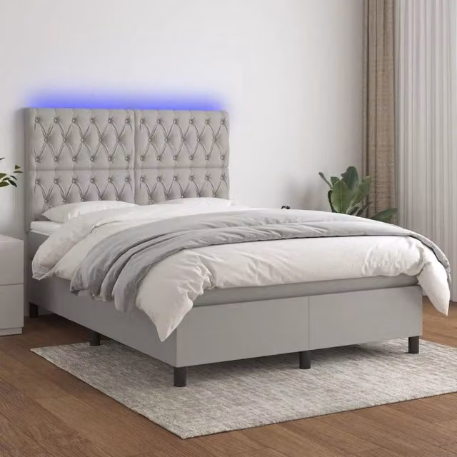 Letto Ibrido con Materasso e Illuminazione LED vidaXL Grigio Chiaro L/P/H: 203 x 144 x 128 cm – 1