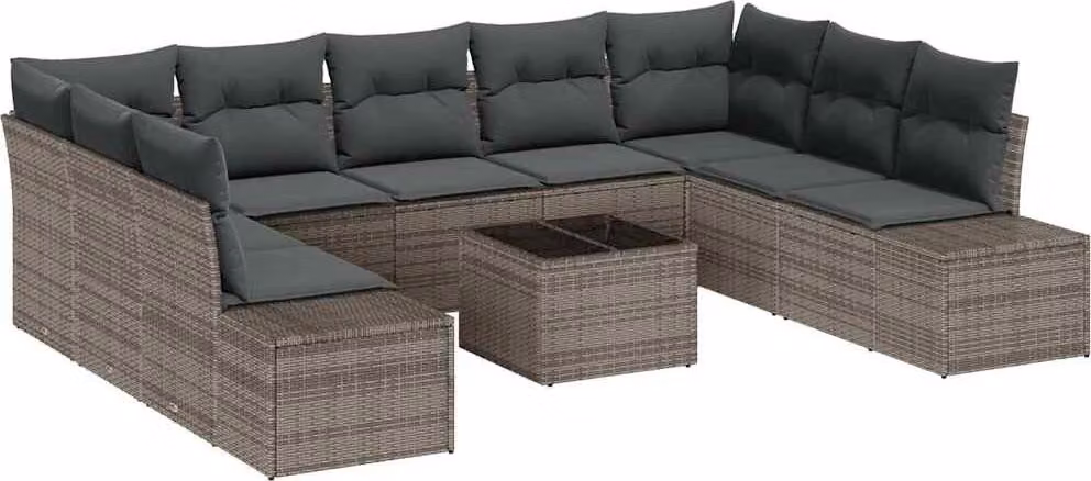 Set Divano da Giardino con cuscino 10 pcs Grigio polyrattan