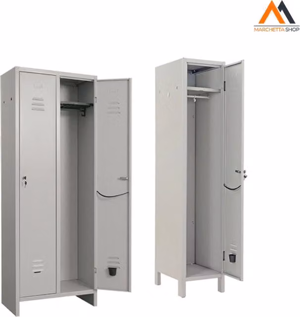 Armadio spogliatoio Pratiko Prometal in metallo bianco con ante a battente e appendiabiti L: 36 cm, P: 34 cm, H: 1 cm