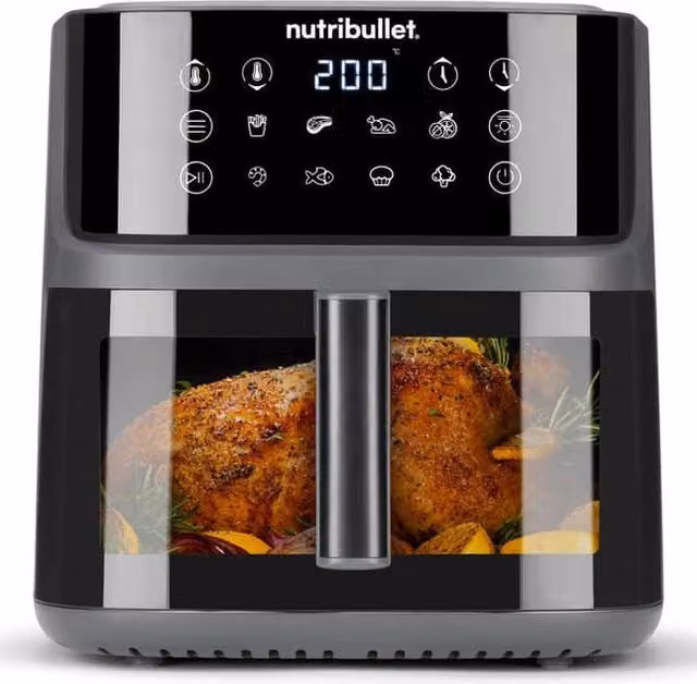 NutriBullet NBA0811DG CrispLite Vision Friggitrice ad aria da 8 L, 2000 W, con Display Touch e 8 programmi, colore Nero