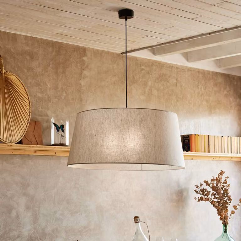 COREP Lampada a sospensione Tambour, dimmerabile, Crema / Ambra, Soggiorno / Sala da pranzo, Tessuto / Stoffa / Seta, Lampada a sospensione
