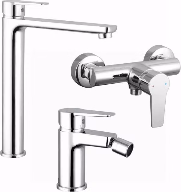 Set di miscelatori Jane Parama in ottone cromato per lavabo, bidet senza scarico ed esterno doccia