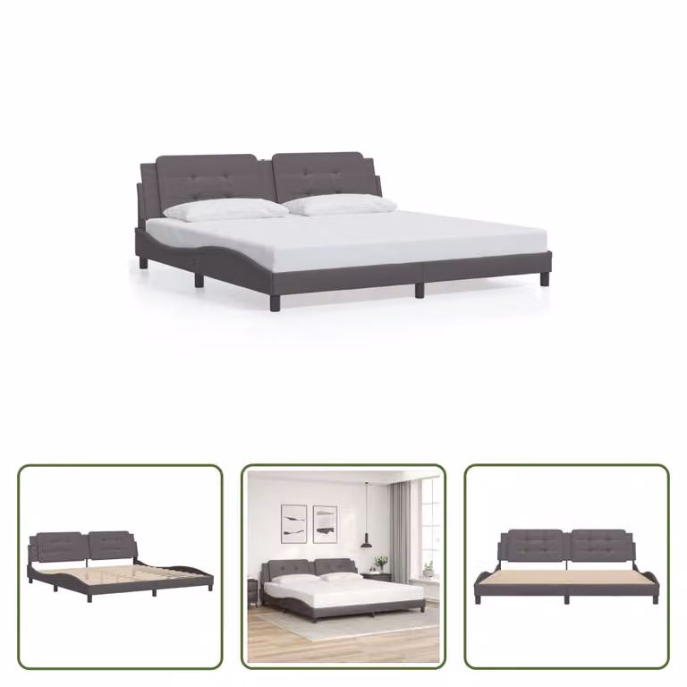 The Living Store Giroletto con testiera grigio 200x200 cm in ecopelle