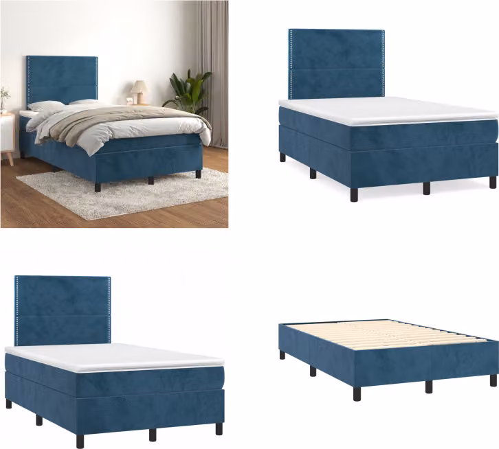 vidaXL Letto a molle con materasso blu scuro 120x200 cm in velluto - Letto a molle - Boxspringbetten - Bett - Schlafzimmermöbel