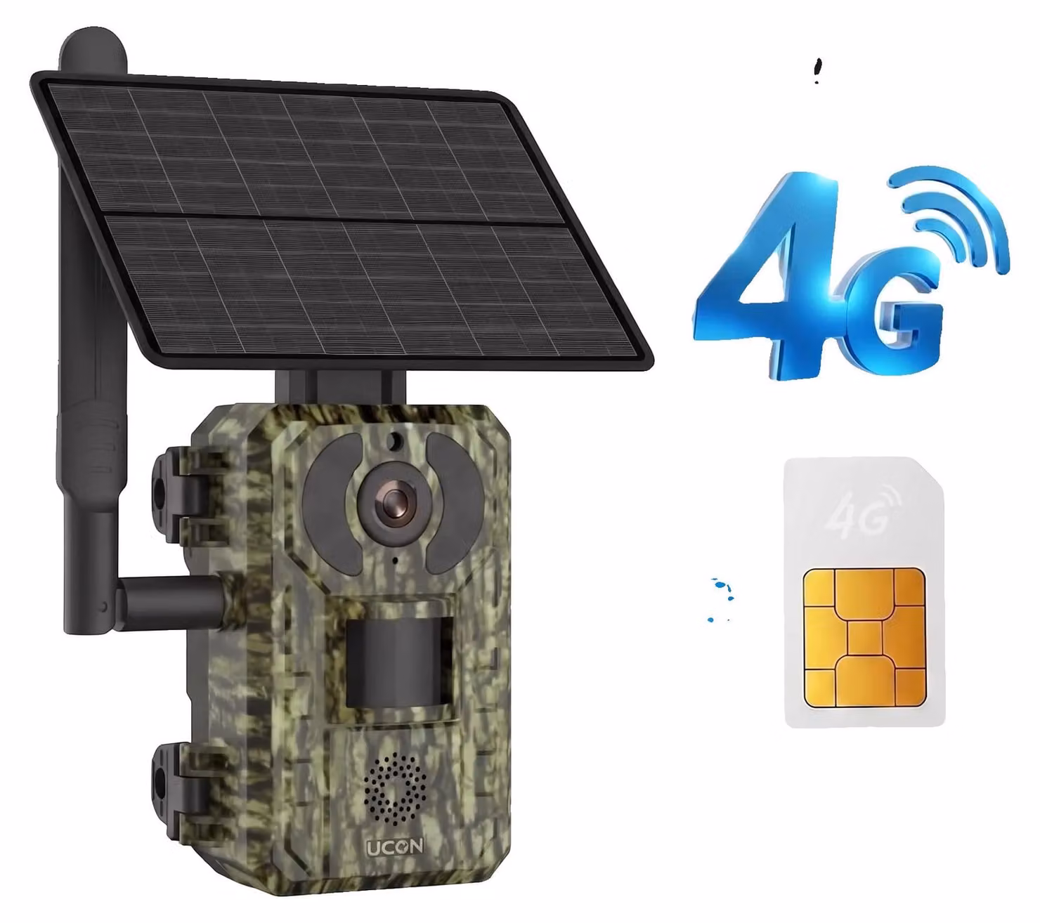 Telecamera per esterni, risoluzione 4MP, pannello solare integrato, confezione comprensiva di telecamera, scheda 4G e memoria da 128G