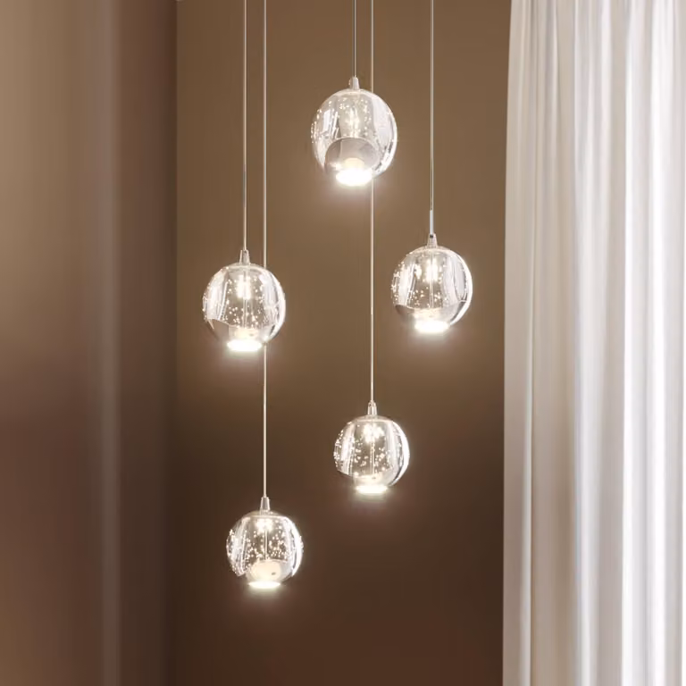 Lampada a sospensione in vetro Hayley Lucande, Chiaro / Trasparente, Soggiorno / Sala da pranzo, Vetro, Moderno, Lampada a sospensione