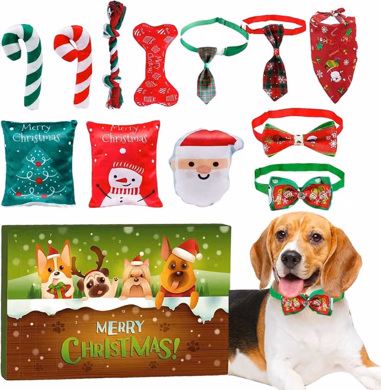 Calendario dell'Avvento per cani 2026 - 12 giorni di attesa fino a Natale - 12 giocattoli interattivi per cani - Calendario dell'Avvento per amanti dei cani - B