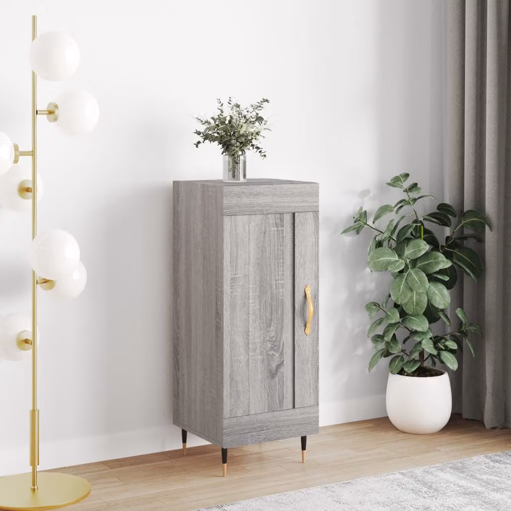 Credenza moderna vidaXL in legno e metallo, Grigio, L 34,5 cm x P 34 cm x H 90 cm