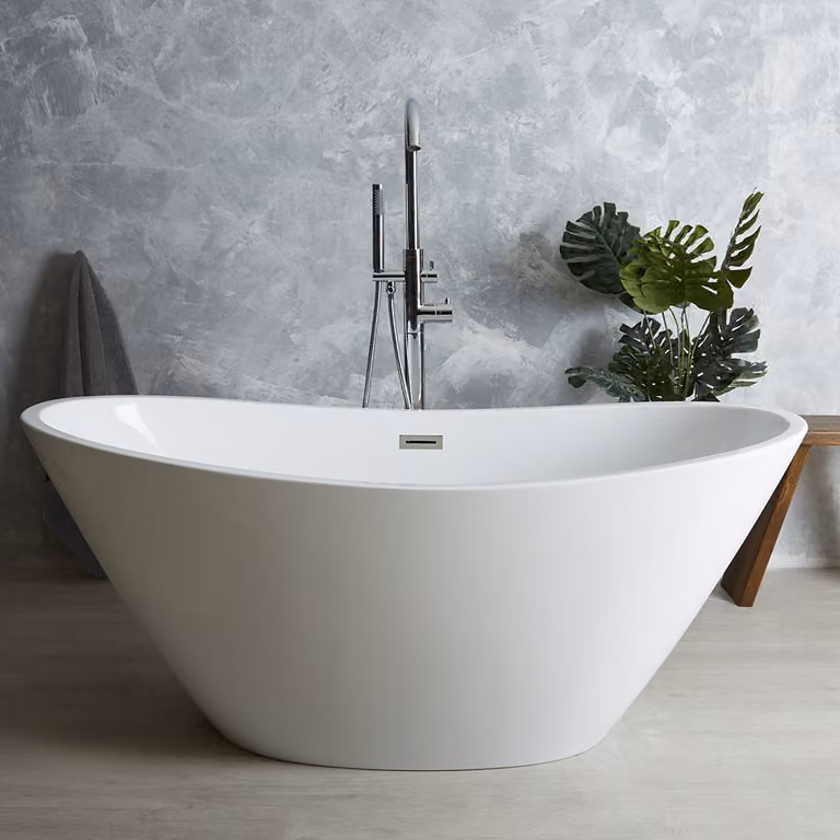 Vasca da Bagno Freestanding Moderna Ovale a Doppia Estremità - Scelta di Dimensioni e Finitura del Troppopieno -  Ashbury