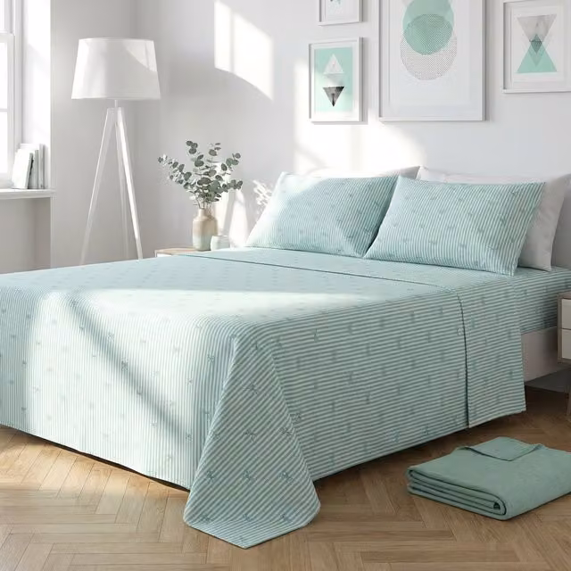 Completo letto matrimoniale righe fiocchi verde