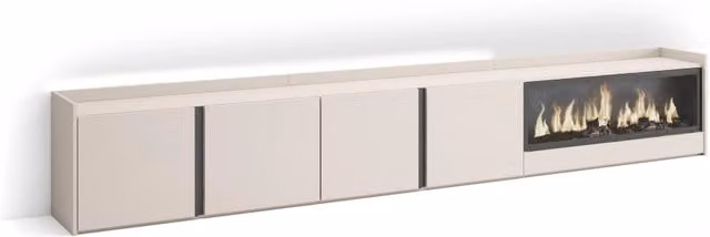 Mobile TV Soggiorno, 315x50x35 cm, Per TV fino a 80", Camino elettrico XXL, LED, Beige