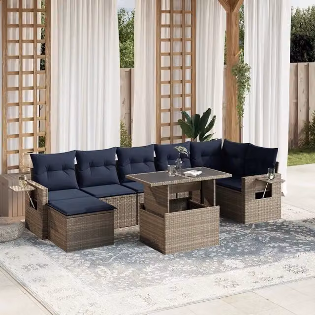 Set Divani da Giardino 8 pz con Cuscini Grigio in Polyrattan 3268061