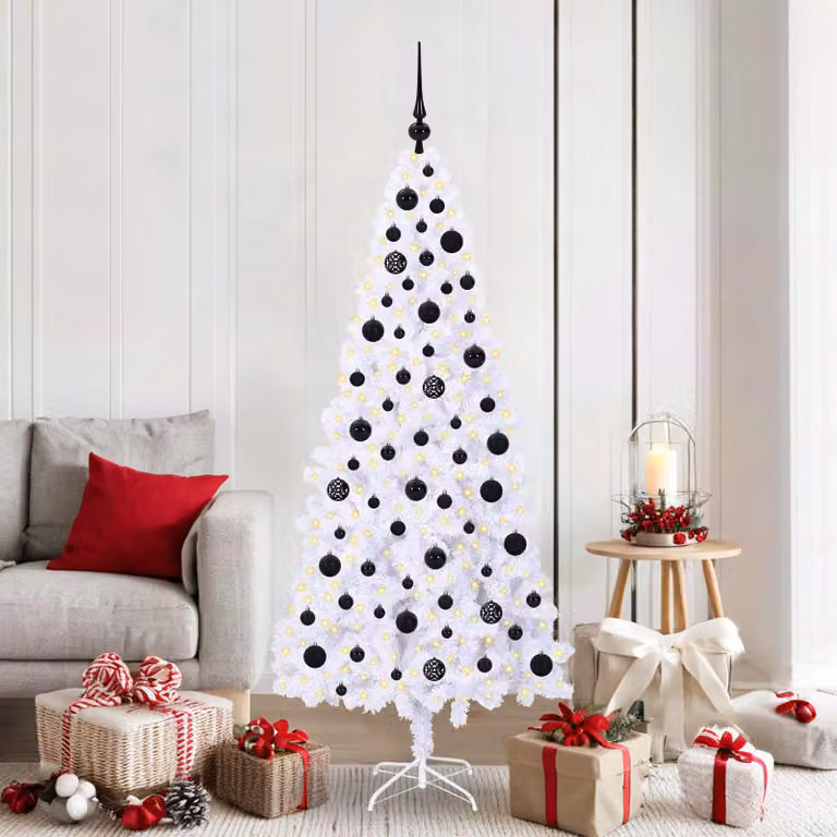 Albero di Natale artificiale moderno vidaXL bianco con luci LED RGB in PVC e metallo, Altezza: 180 cm