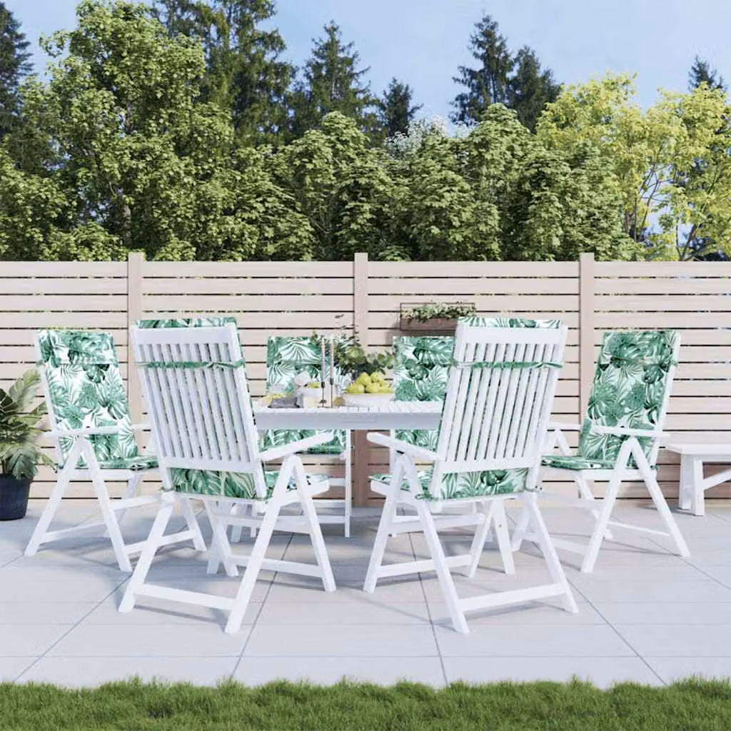 Set di 6 cuscini per sedia con schienale alto vidaXL, motivo foglie verde, in tessuto Oxford idrorepellente e traspirante con imbottitura in schiuma