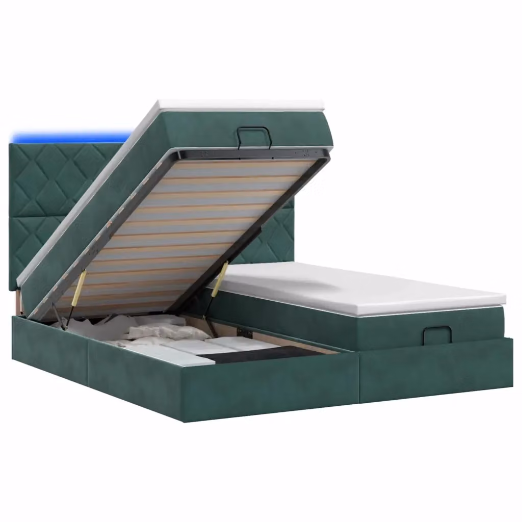 Letto Ottomano vidaXL in Velluto Verde con Materasso Ibrido, Illuminazione LED e Porte USB, L/P: 160 x 200 cm – 2