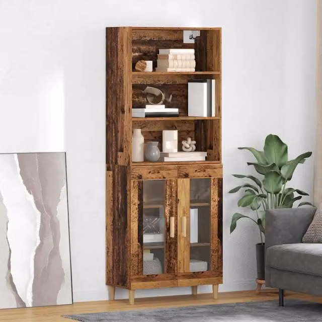 Credenza Buffet Moderna vidaXL in Legno Marrone con Ante in Vetro per Soggiorno e Sala da Pranzo L: 69,5 cm, P: 32,5 cm, H: 180 cm – 1