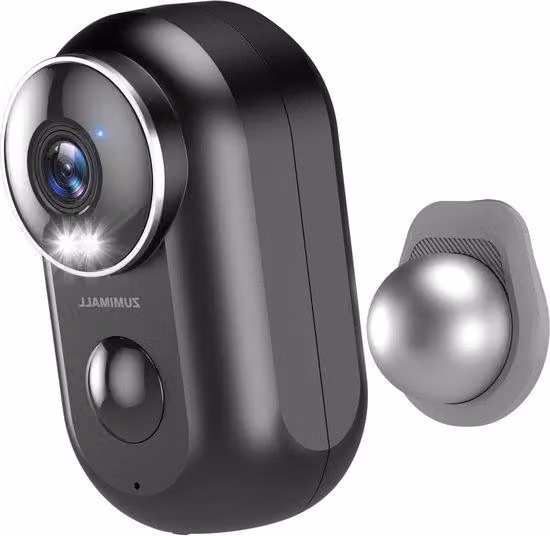 Telecamera di sorveglianza wireless 2K per interni ed esterni con supporto magnetico, connessione Wi-Fi a 2,4 GHz, visione notturna, funzione di allarme, sensore basato su IA, sistema di archiviazione su cloud con scheda SD.