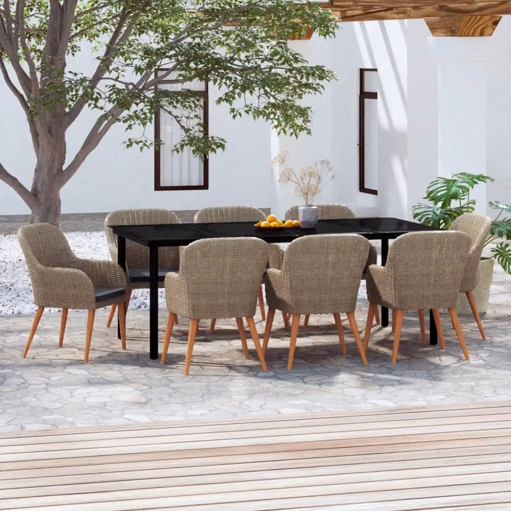 The Living Store Set da pranzo da giardino 9 pezzi con cuscini Brown