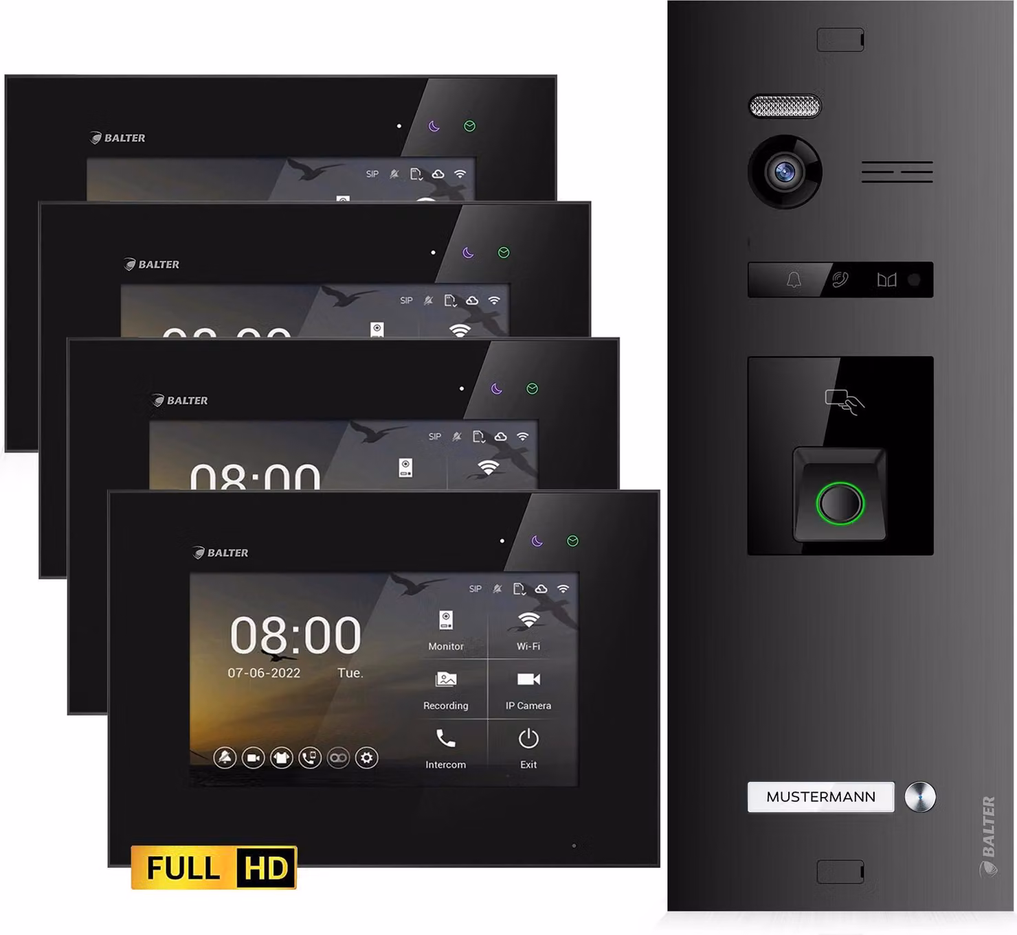 Videocitofono Balter EVO HD con impronta digitale e RFID per case monofamiliari, 4x monitor