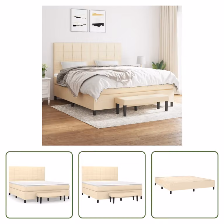 The Living Store Letto a molle con materasso crema 180x200 cm in tessuto