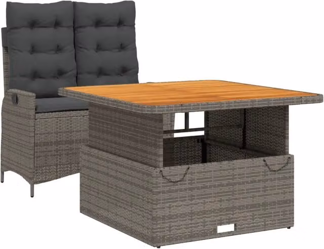 Set da Pranzo da Giardino 2 pz | Set Salotto da Giardino con Cuscini in Polyrattan Grigio