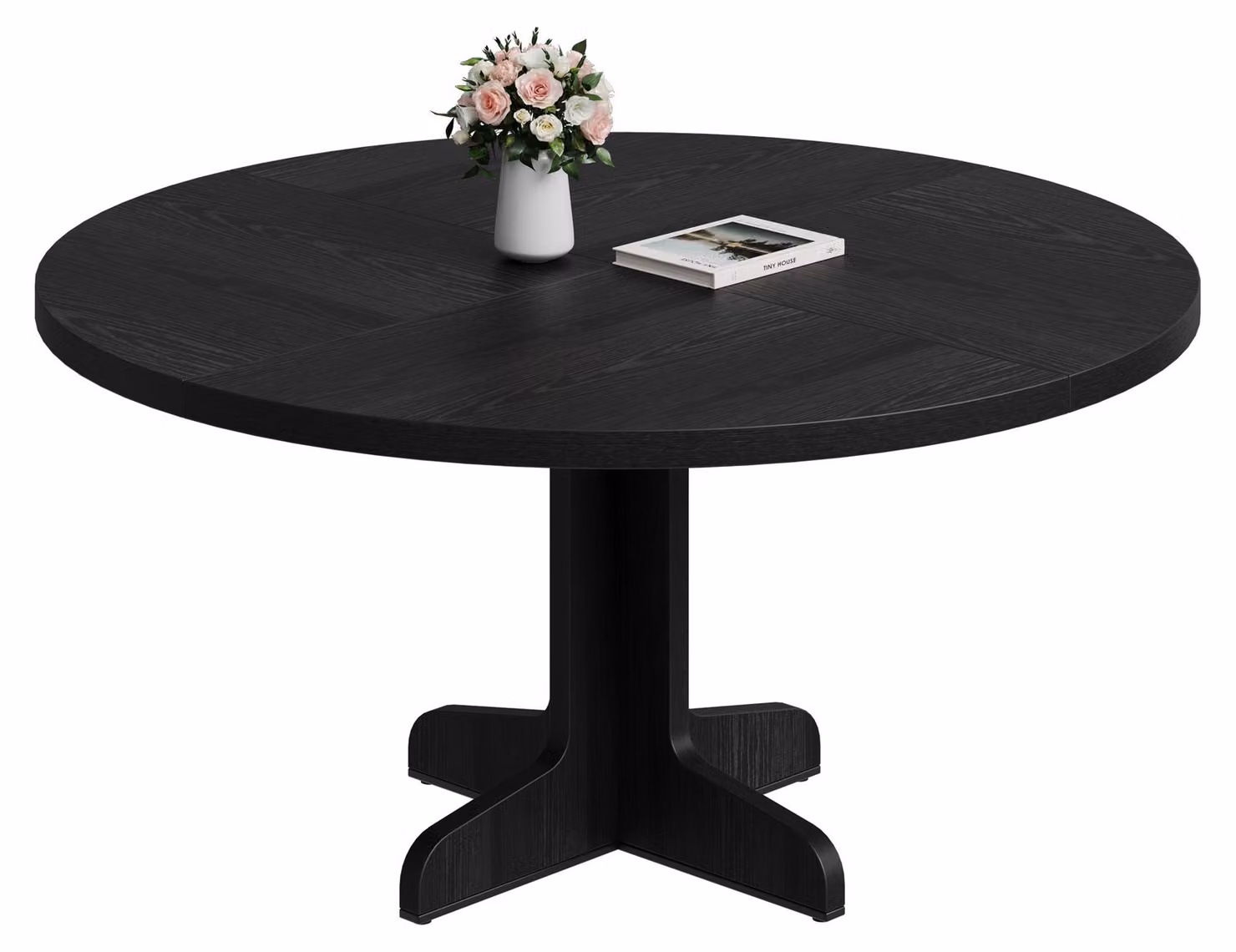 Tavolo rotondo da pranzo, diametro 120 cm, per 4-6 persone, tavolo da cucina con gambe sagomate, colore nero