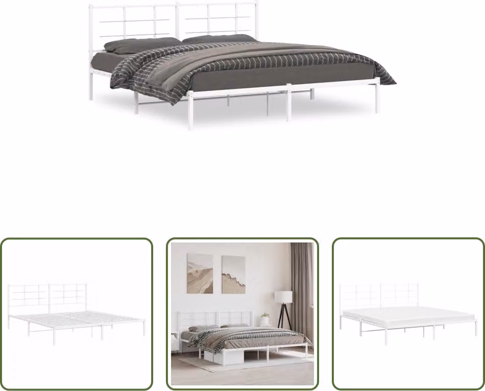 The Living Store Struttura letto con testiera in metallo bianco 183x213 cm