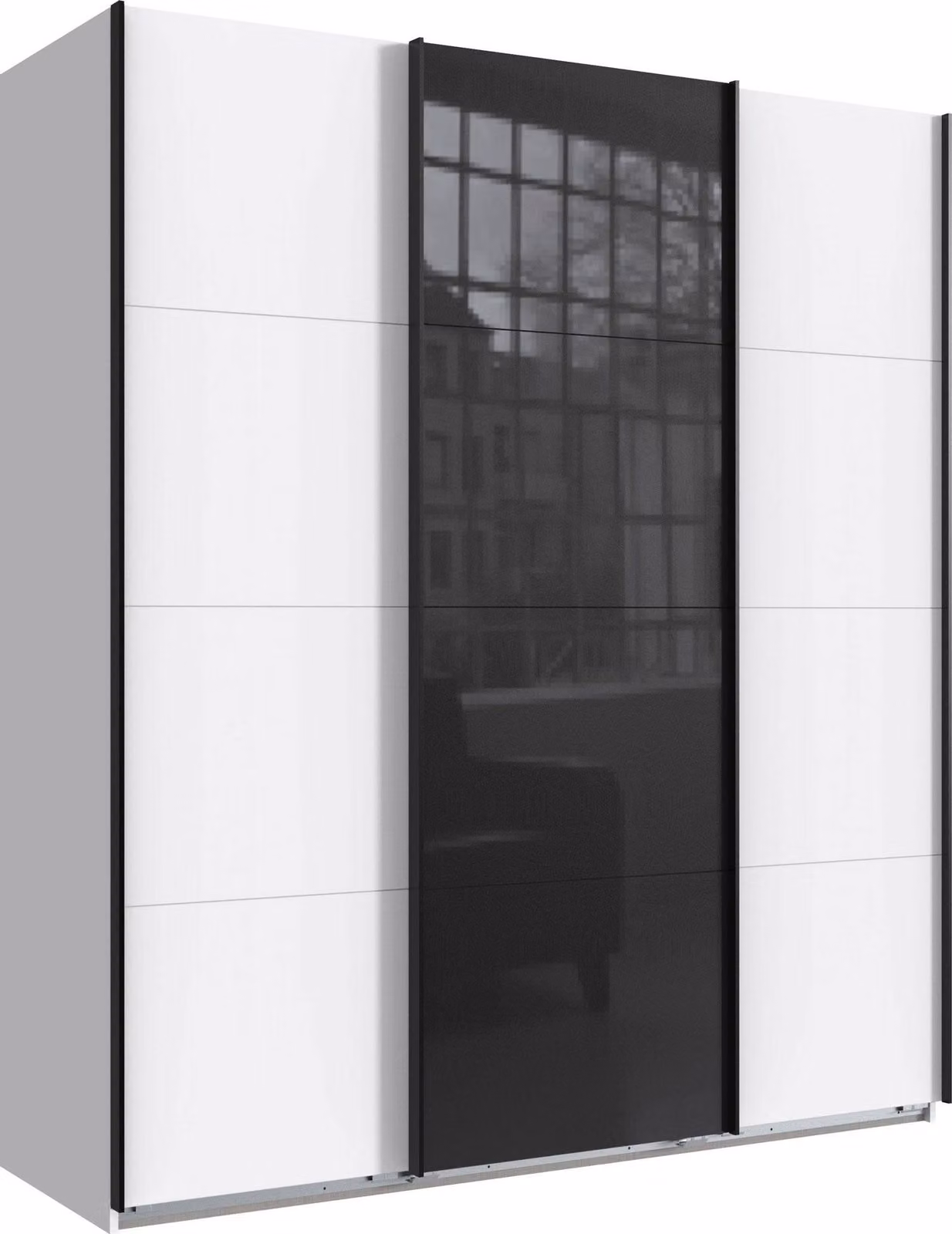 Armadio ad ante scorrevoli Norderstedt Armadio design selezionabile, bianco / vetro nero, 180x64x210cm