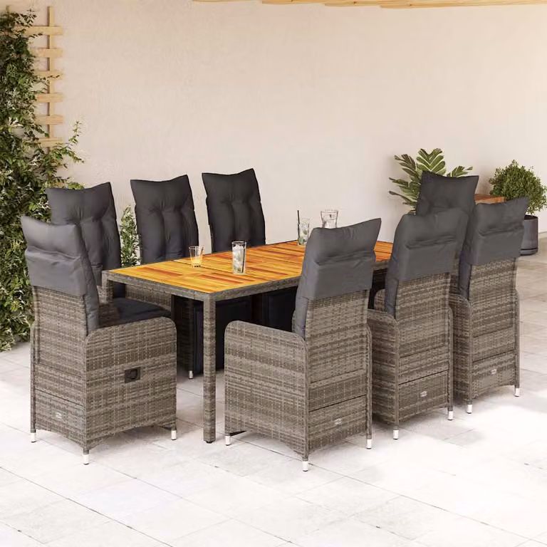 Set Bistrò da Giardino vidaXL 9 pz in Polyrattan e Legno di Acacia Grigio