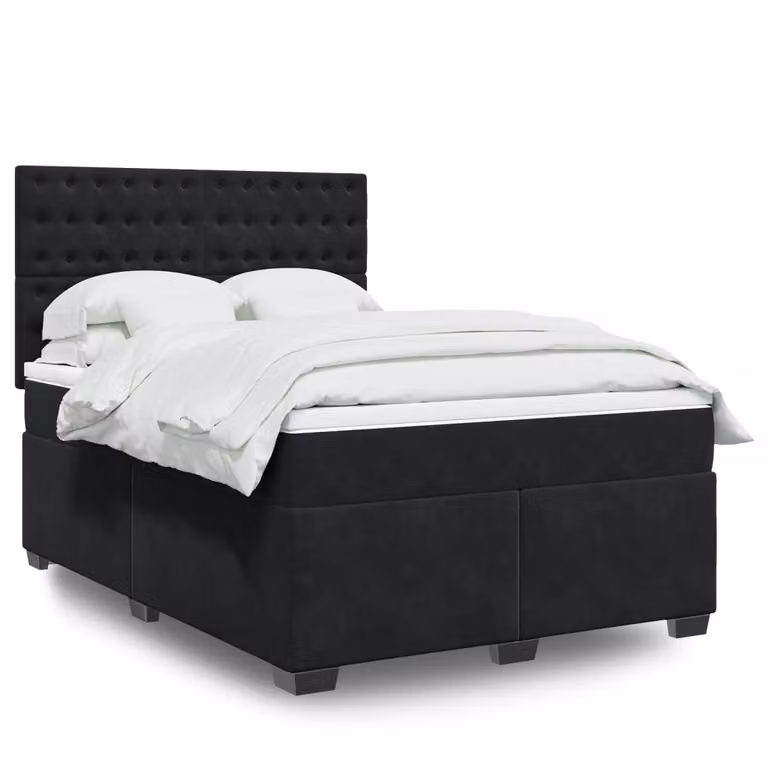 vidaXL Giroletto a Molle con Materasso in Velluto Nero L/P/H: 160 x 200 cm