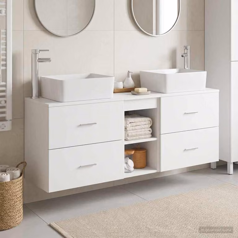 Set di 3 mobili da bagno moderni vidaXL in legno bianco opaco L/P/H: 136 x 35 x 80 cm