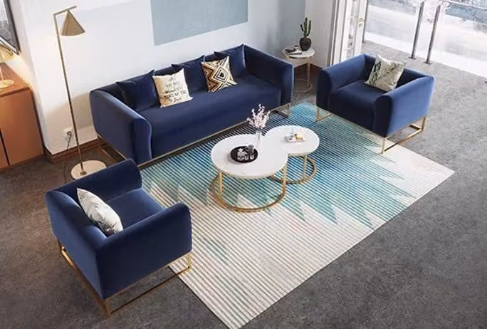 Wohnzimmer Set Textil 3+1+1 Sofa Blau Polstergarnitur 3-tlg Set